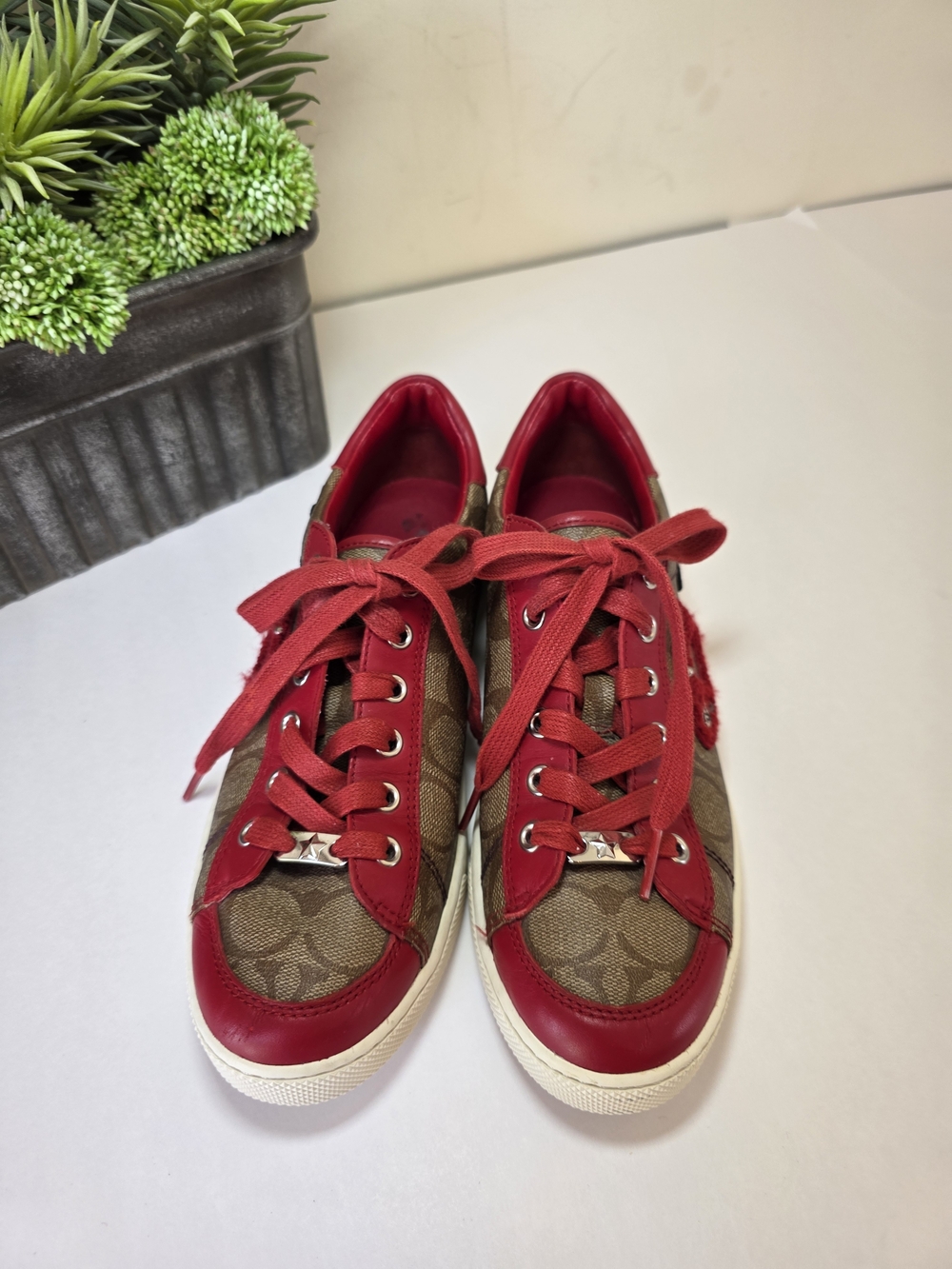Coach Porter Signature Sneakers Khaki Red Womens Size 8.5M - Picture 8 of 13